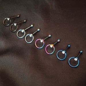 🌳 4/$20 8 Multi Colored Slave Tongue Rings CZ Gem